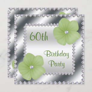 Green Flowers & Diamonds 60th Birthday Invitation