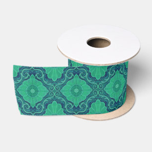"Green Flowers” floral motif, bohemian pattern Satin Ribbon