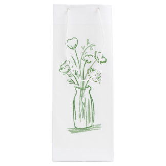 Green Flowers | Minimal Hand-Drawn Botanical Gift Wine Gift Bag