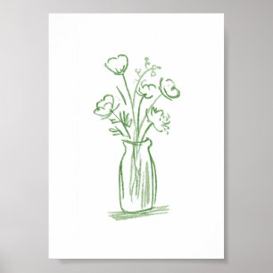Green Flowers Minimal Hand-Drawn Botanical Poster