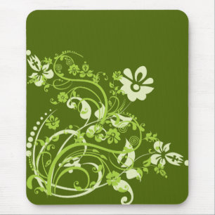 Green Flowers Mouse Pad