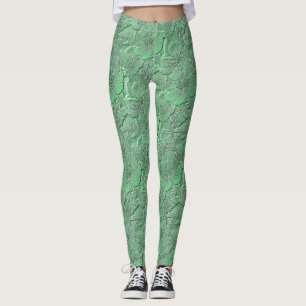 Green Flowers Nature Art Pattern Leggings