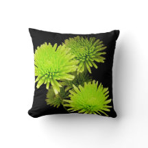 Green Flowers on Black Pillow