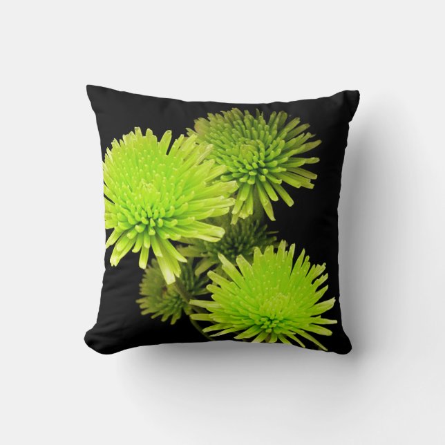 Green Flowers on Black Pillow (Front)