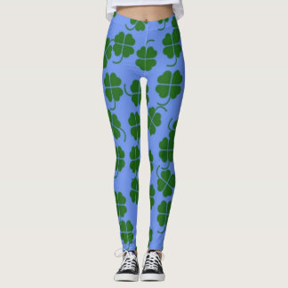 Green flowers on blue leggings