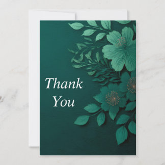 Green Flowers on Dark Green Thank You Card