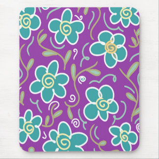 Green flowers on purple design mouse pad