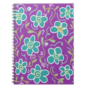 Green flowers on purple design notebook
