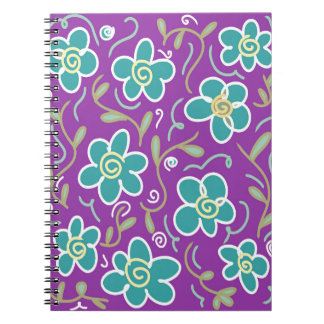 Green flowers on purple design notebook