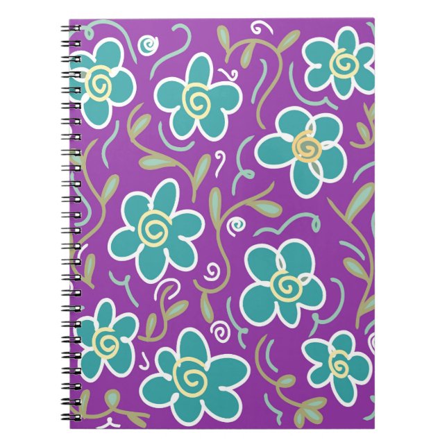 Green flowers on purple design notebook (Front)