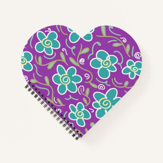 Green flowers on purple design notebook