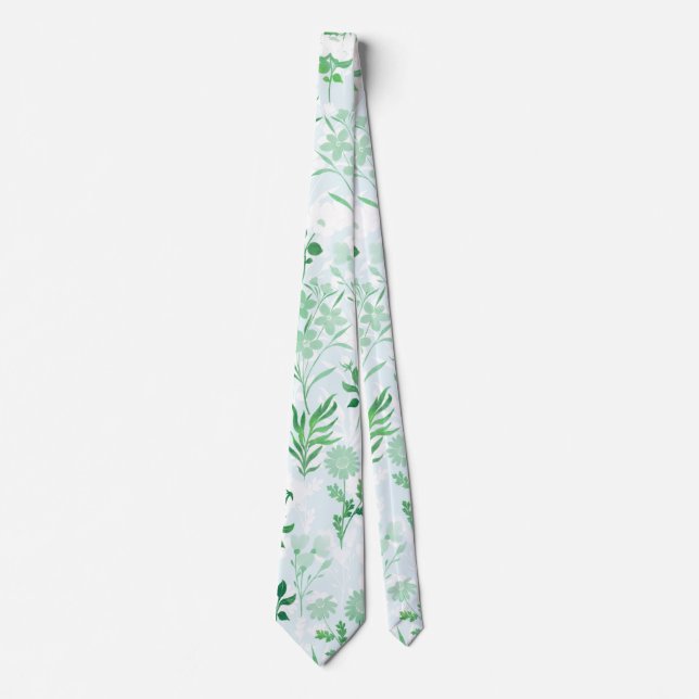 Green Flowers Painting Botanical  Tie (Front)
