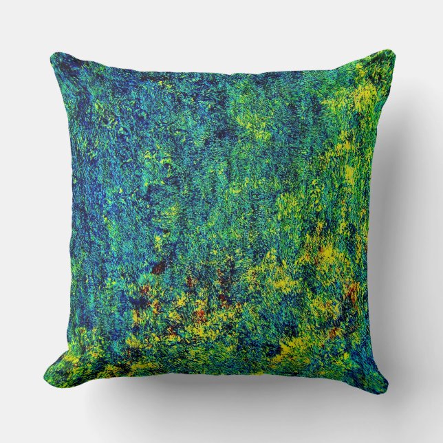 Green Flowers Painting Polyester Throw Pillow (Front)