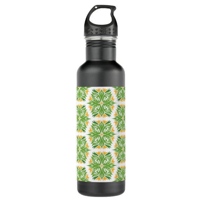 Green Flowers, Pattern Of Flowers, Floral Pattern 710 Ml Water Bottle (Front)