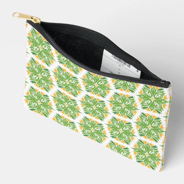 Green Flowers, Pattern Of Flowers, Floral Pattern Accessory Pouch (Open)