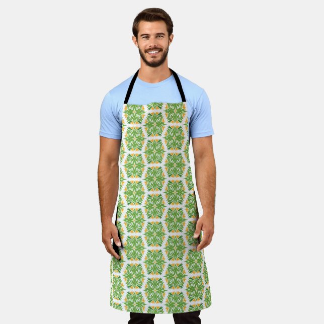 Green Flowers, Pattern Of Flowers, Floral Pattern Apron (Worn)