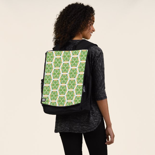 Green Flowers, Pattern Of Flowers, Floral Pattern Backpack (Worn)
