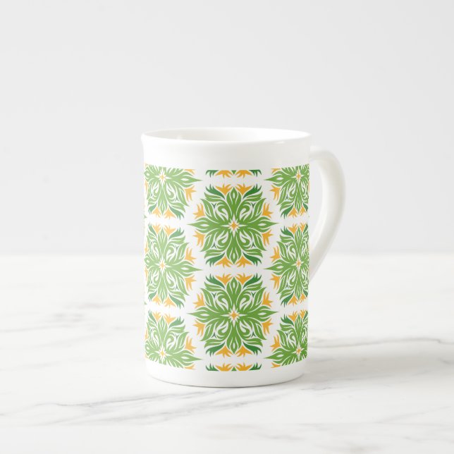 Green Flowers, Pattern Of Flowers, Floral Pattern Bone China Mug (Front Right)