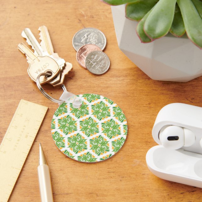 Green Flowers, Pattern Of Flowers, Floral Pattern Key Ring (Desk)