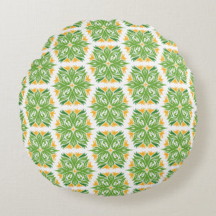Green Flowers, Pattern Of Flowers, Floral Pattern Round Cushion