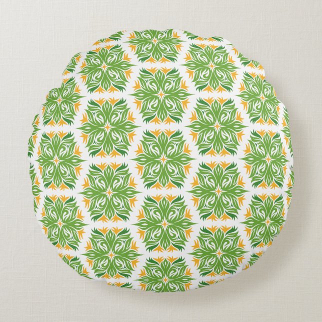 Green Flowers, Pattern Of Flowers, Floral Pattern Round Cushion (Front)