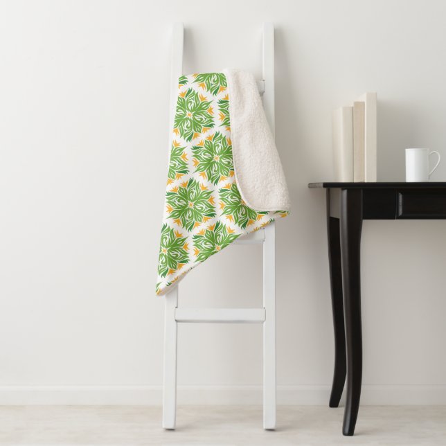 Green Flowers, Pattern Of Flowers, Floral Pattern Sherpa Blanket (In Situ)