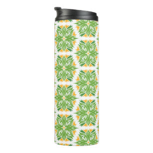 Green Flowers, Pattern Of Flowers, Floral Pattern Thermal Tumbler