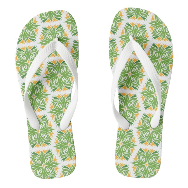 Green Flowers, Pattern Of Flowers, Floral Pattern Thongs (Footbed)