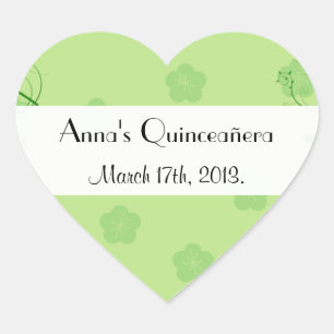 Green Flowers, Pattern Of Flowers, Quinceanera Heart Sticker