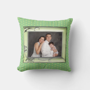 Green Flowers Photo Frame Image Yellow Dots Green Cushion