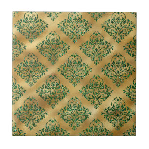 Green Flowers Rose Leaves Golden St Patricks Day Ceramic Tile