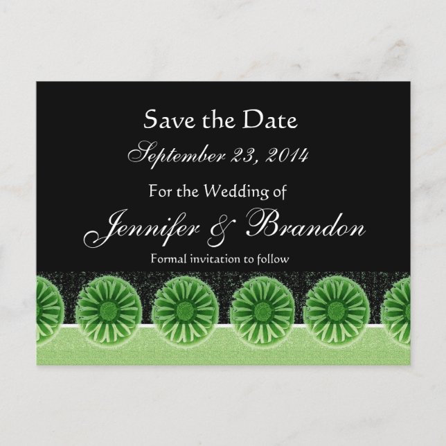 Green Flowers Save The Date Wedding Postcard (Front)