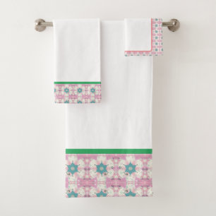 Green Flowers White Simple No Zoom var 1 Bath Towel Set