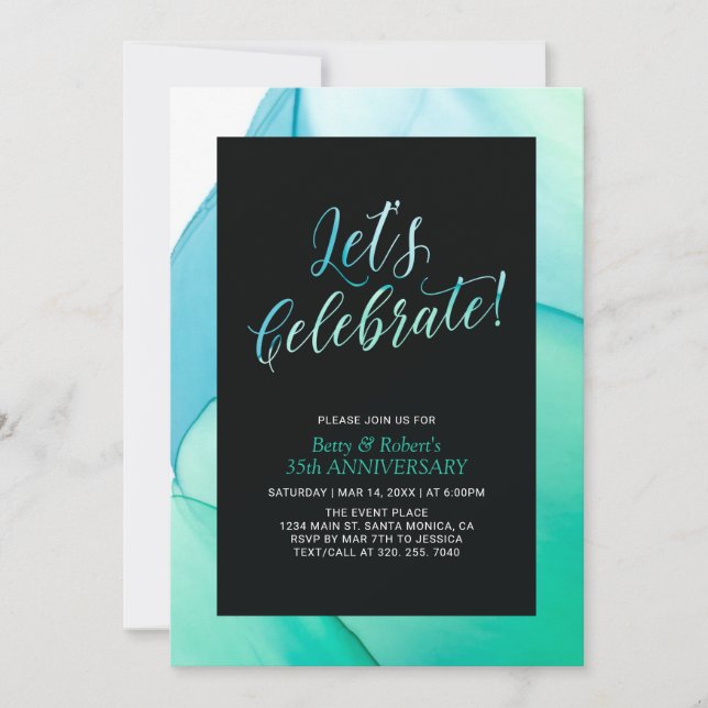 Green Fluid Texture 35th Wedding Anniversary Invitation (Front)