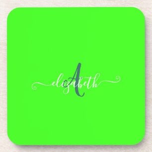 Green Fluorescent Neon Monogram  Coaster