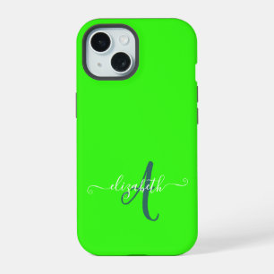 Green Fluorescent Neon Monogram iPhone 15 Case