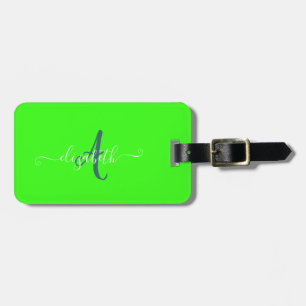 Green Fluorescent Neon Monogram Luggage Tag