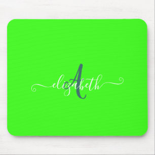 Green Fluorescent Neon Monogram Mouse Pad