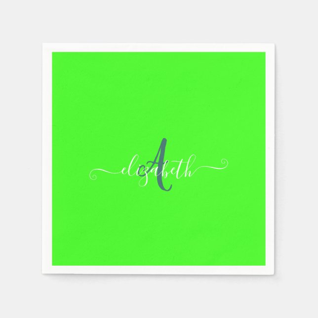 Green Fluorescent Neon Monogram  Napkin (Front)