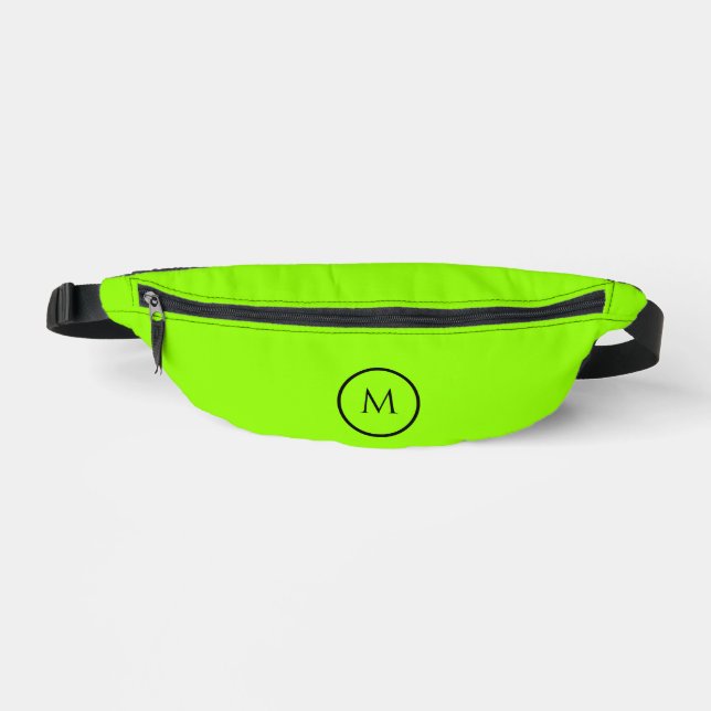 Green fluorescent neon one colour monogram letter  bum bags (Front)