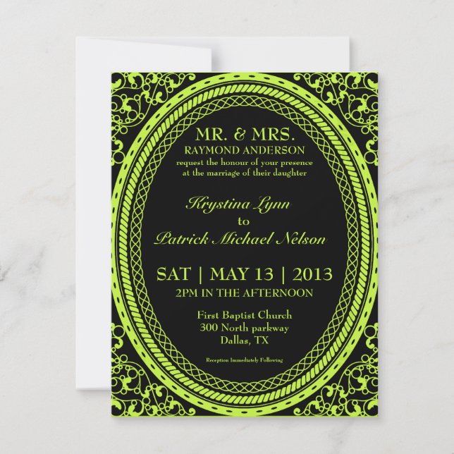 Green Fluorescent / Neon Wedding Invitations (Front)