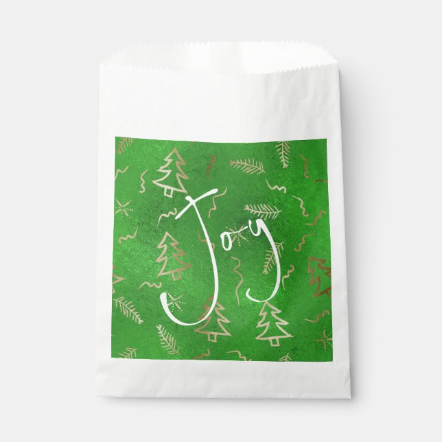 Green Foil Gold Doodles Holiday Joy Favour Bags (Front)