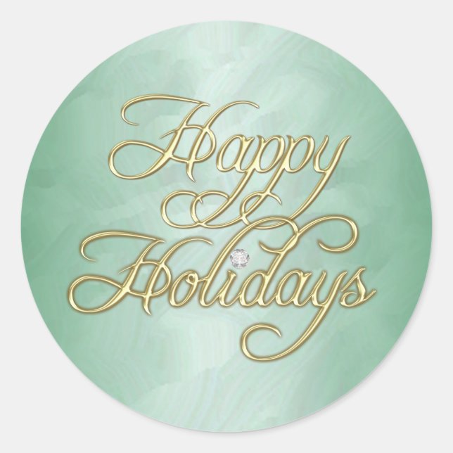 Green Foil Happy Holidays Diamond Sticker (Front)
