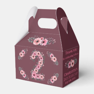Green Foliage Big 2nd Birthday Girl Pink Flowers Favour Box