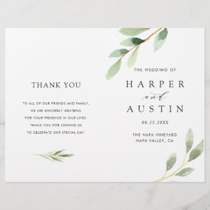 Green Foliage Botanical Folded Wedding Program