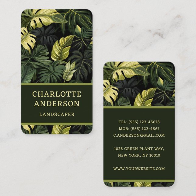 Green Foliage Botanical Landscaper Gardener Business Card (Front/Back)