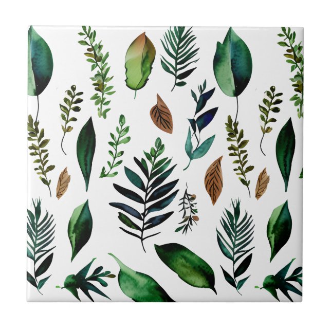 Green Foliage Botanical Nature  Ceramic Tile (Front)