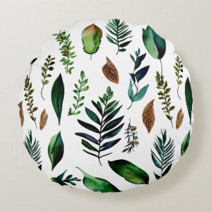Green Foliage Botanical Nature Lovers Round Cushion