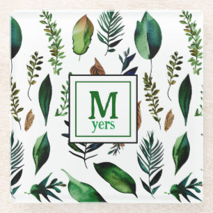 Green Foliage Botanical Nature Personalised Glass Coaster