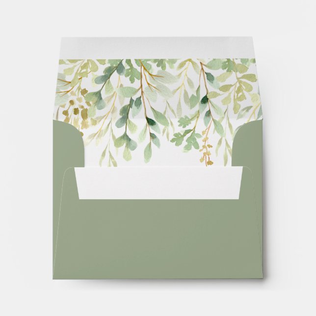 Green Foliage Botanical Pre-Printed Address RSVP Envelope (Back (Bottom))